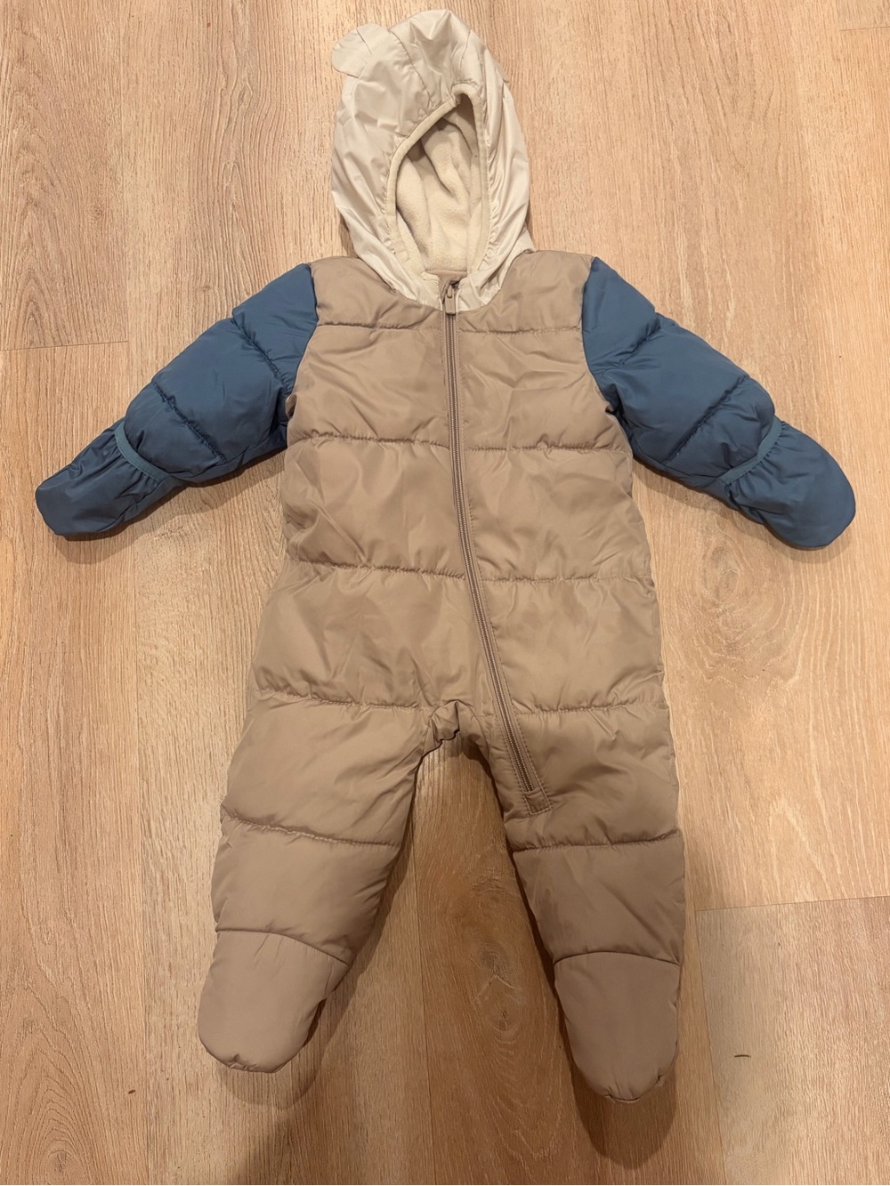 Old Navy Beige & Blue Puffer One-Piece Snowsuit
